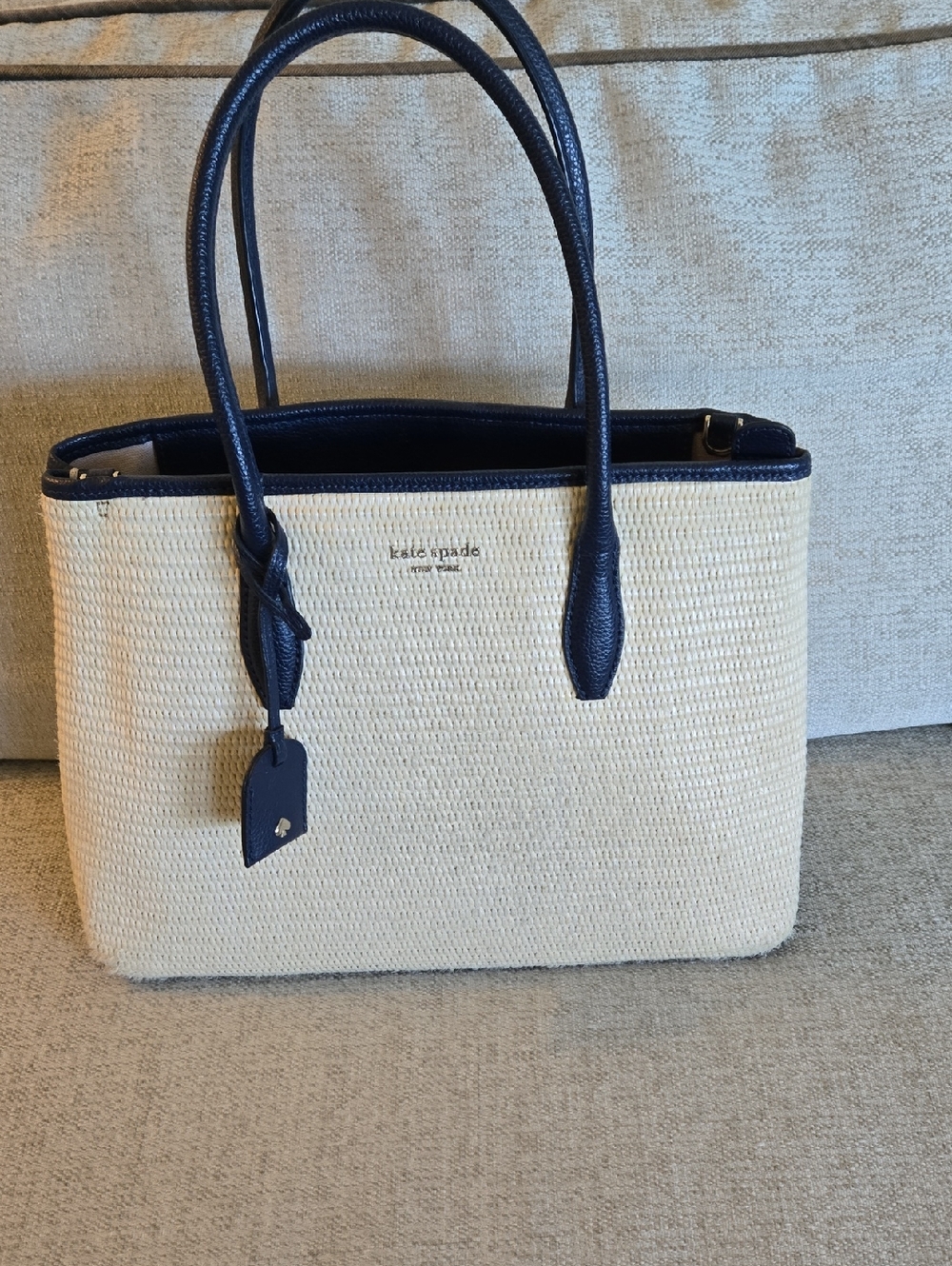 kate spade Navy and Cream Straw Tote